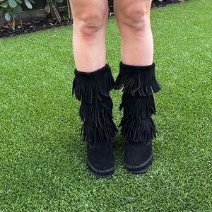Fringe Black Suede Boots